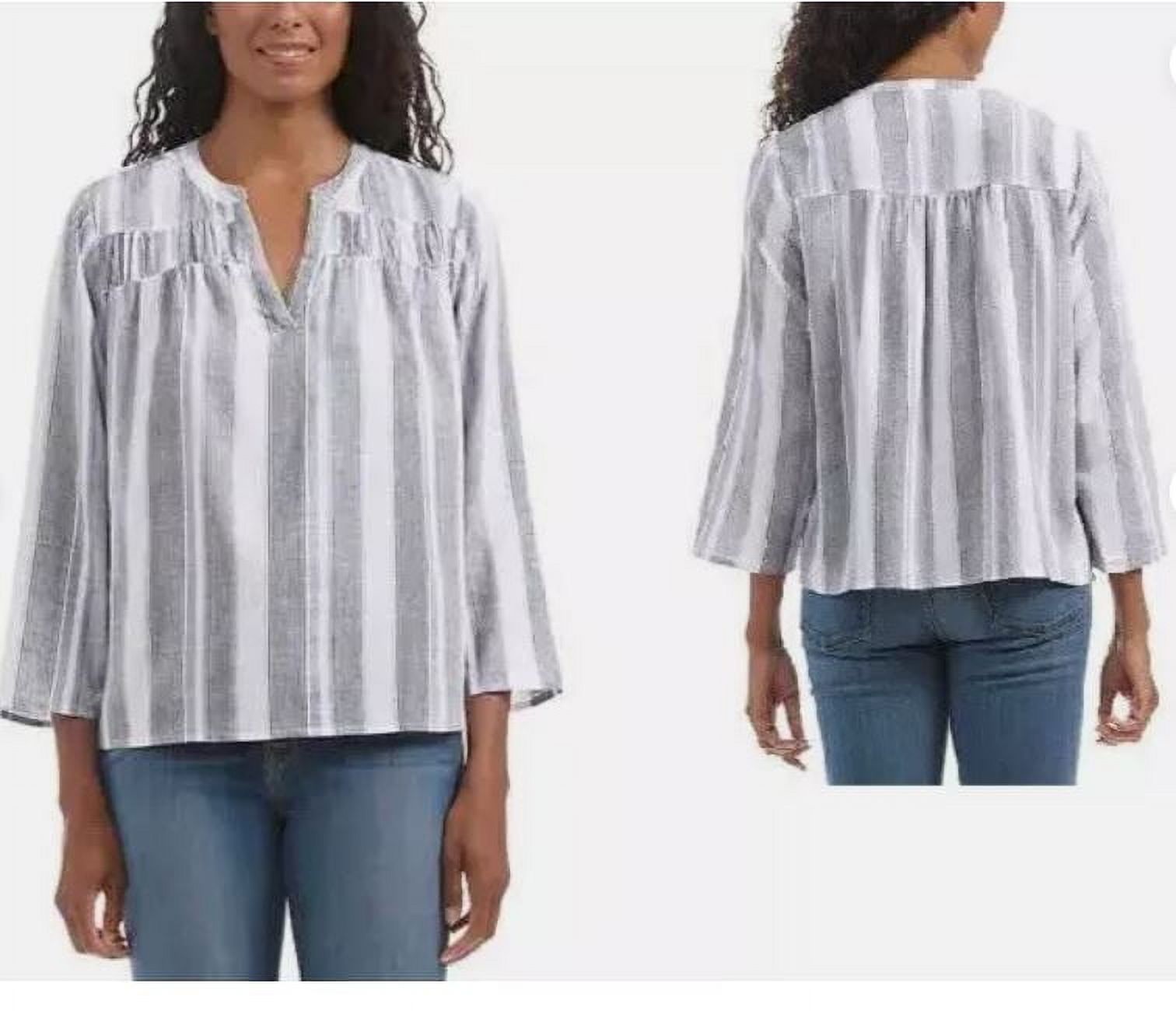 Splendid Women's V-Neck Relaxed Fit Lightweight Denim Blouse Top (White, S)